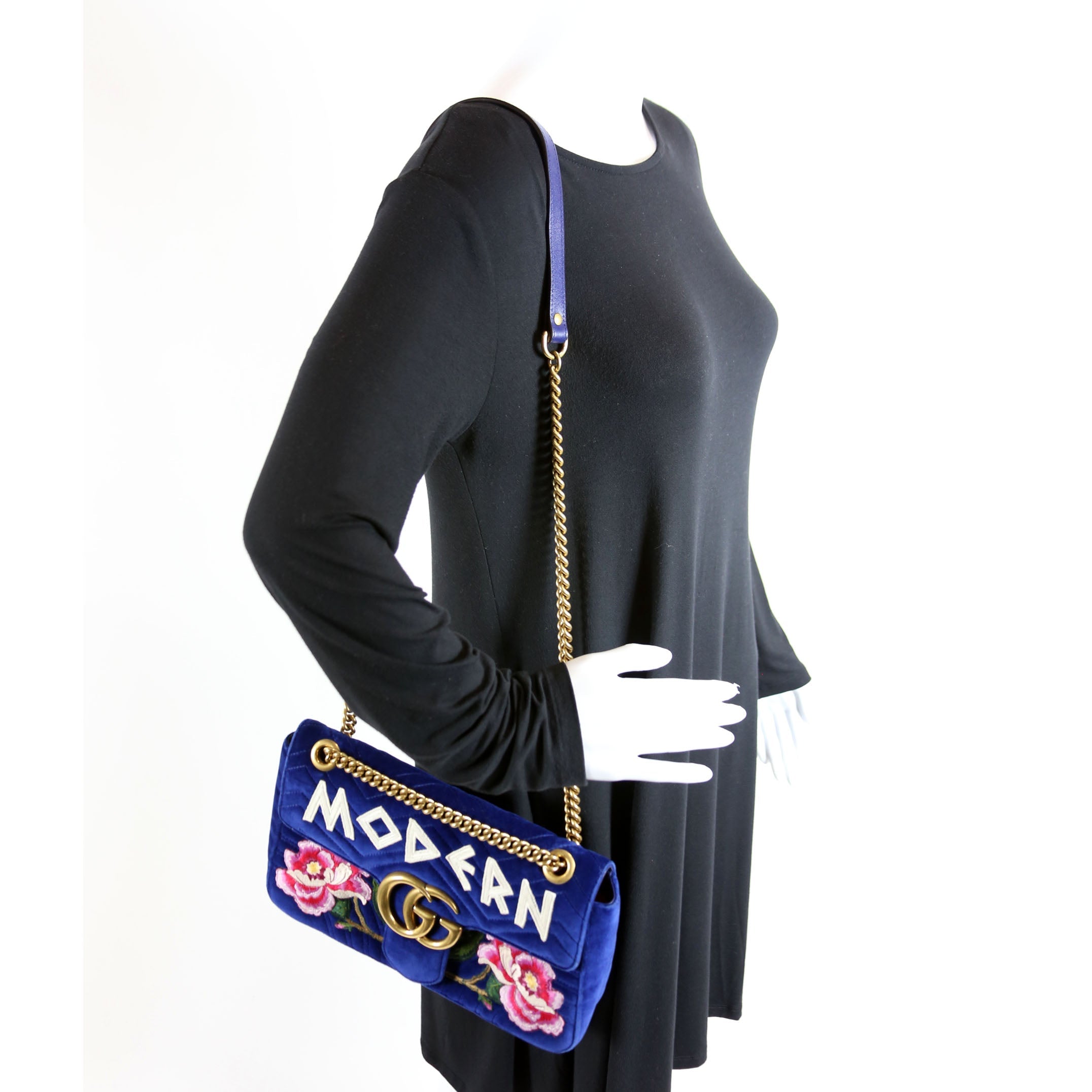 Gucci 443496 Marmont Velvet Modern Medium Blue