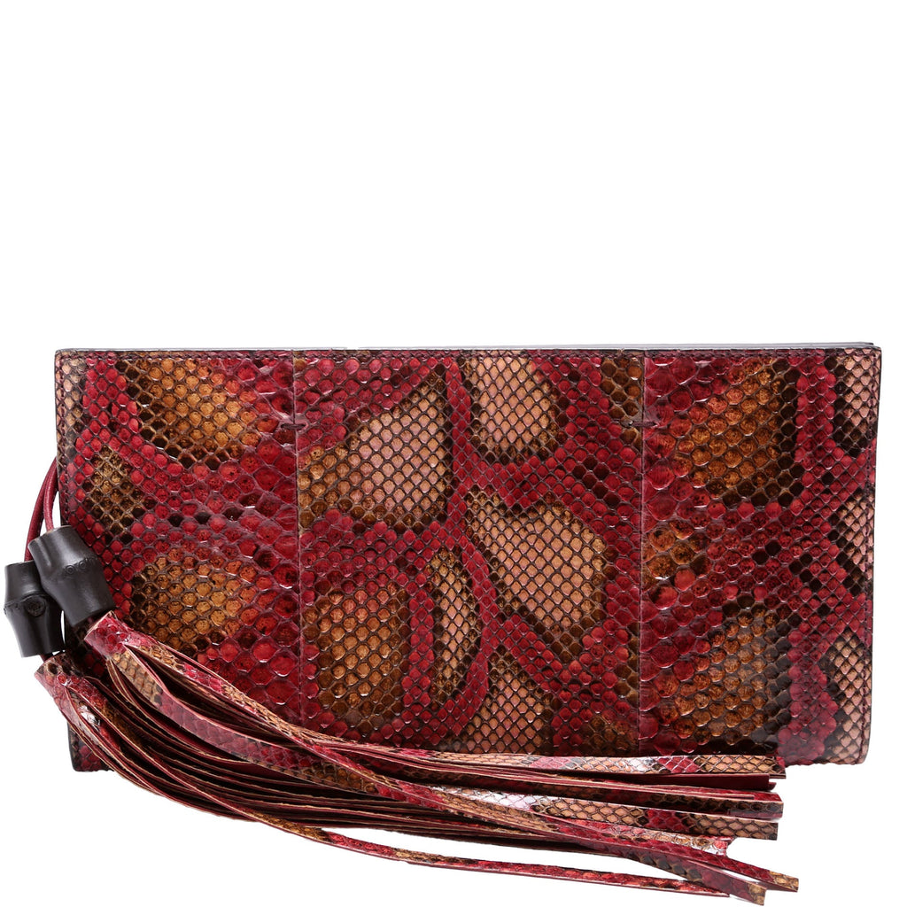 356334 Bamboo Tassel Snakeskin Clutch