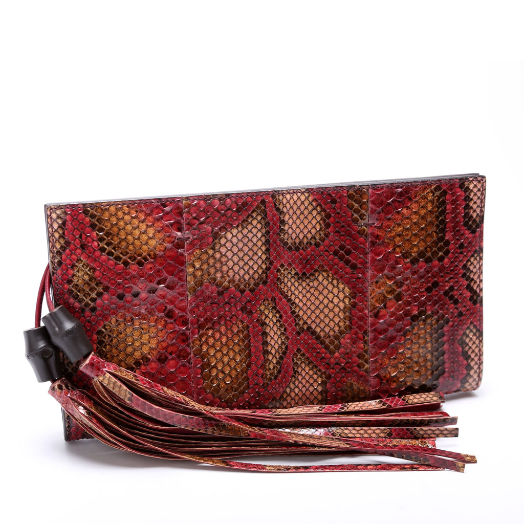 356334 Bamboo Tassel Snakeskin Clutch