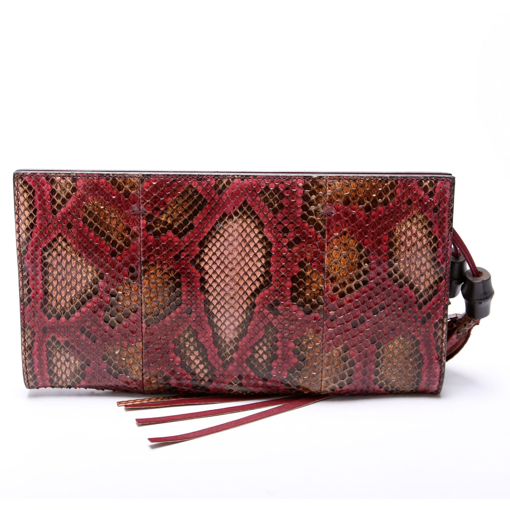 356334 Bamboo Tassel Snakeskin Clutch