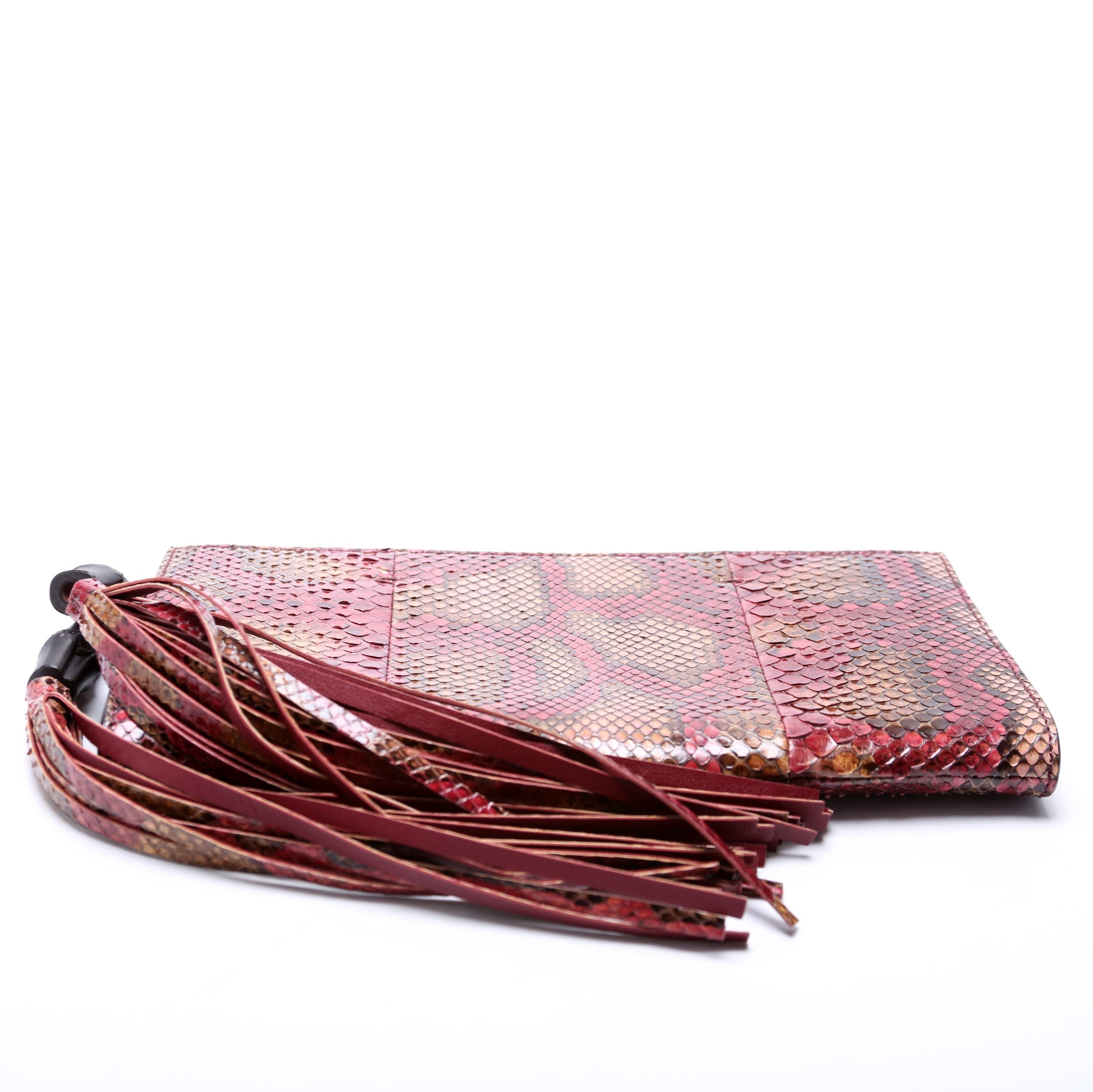 356334 Bamboo Tassel Snakeskin Clutch