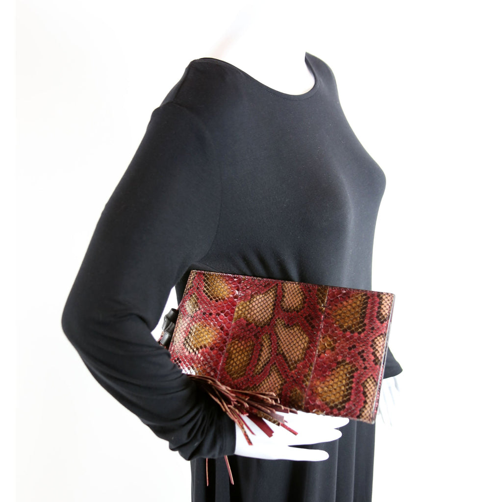 356334 Bamboo Tassel Snakeskin Clutch