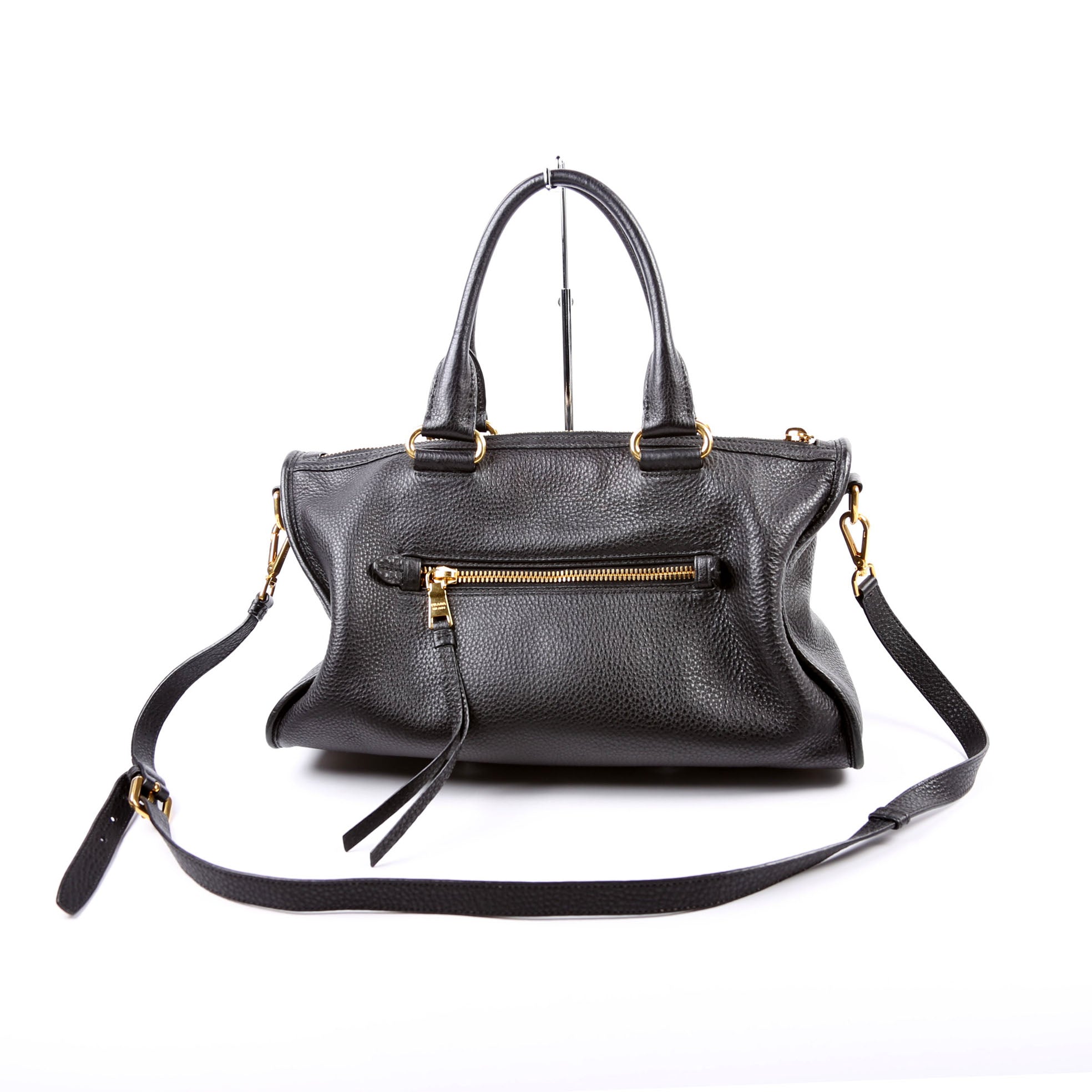 Vitello Daino Zip Shopping Satchel Large Black