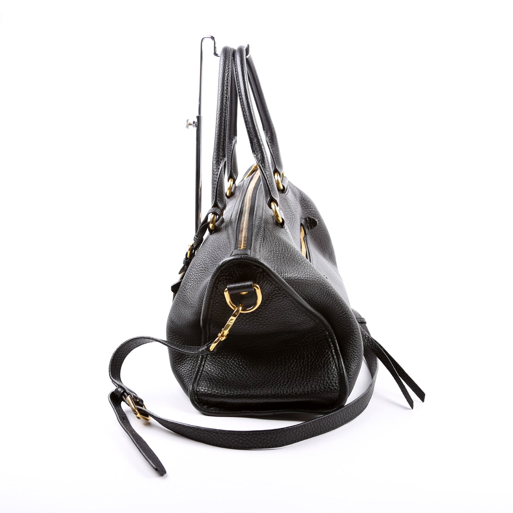 Vitello Daino Zip Shopping Satchel Large Black
