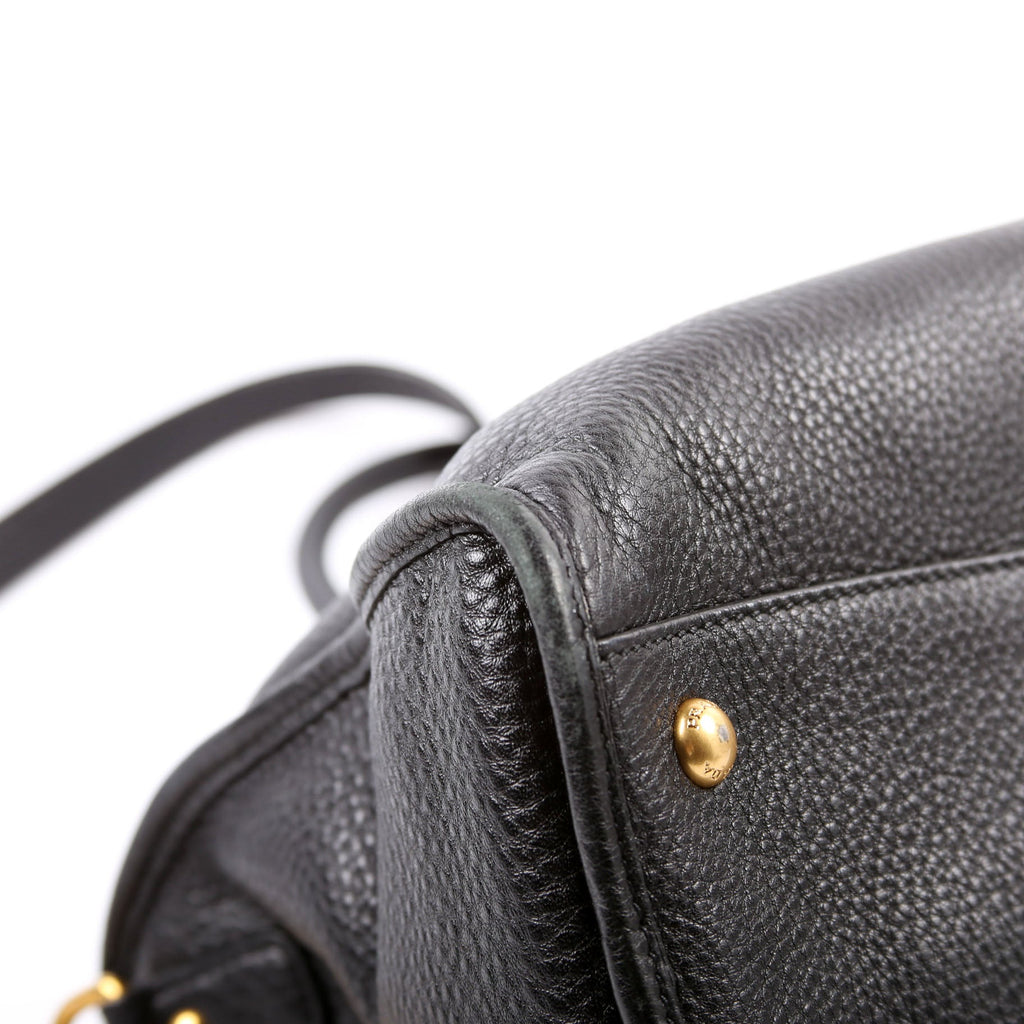 Vitello Daino Zip Shopping Satchel Large Black