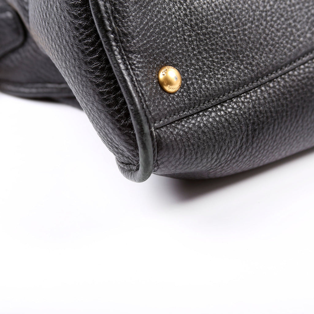 Vitello Daino Zip Shopping Satchel Large Black