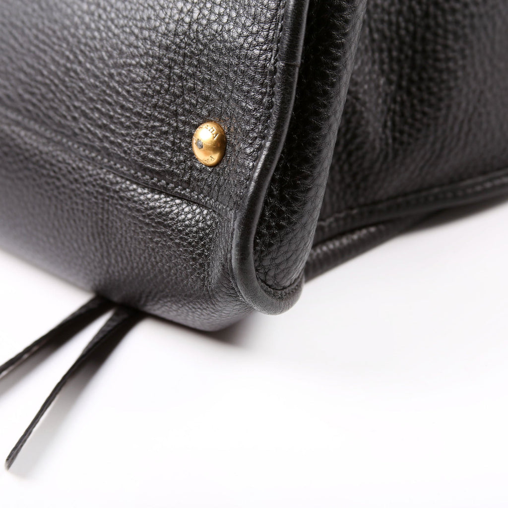 Vitello Daino Zip Shopping Satchel Large Black