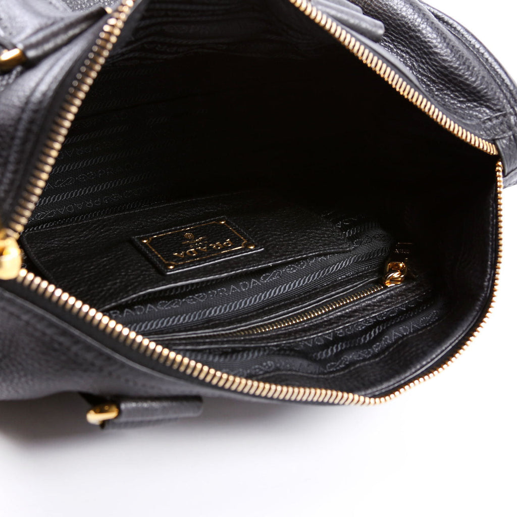 Vitello Daino Zip Shopping Satchel Large Black