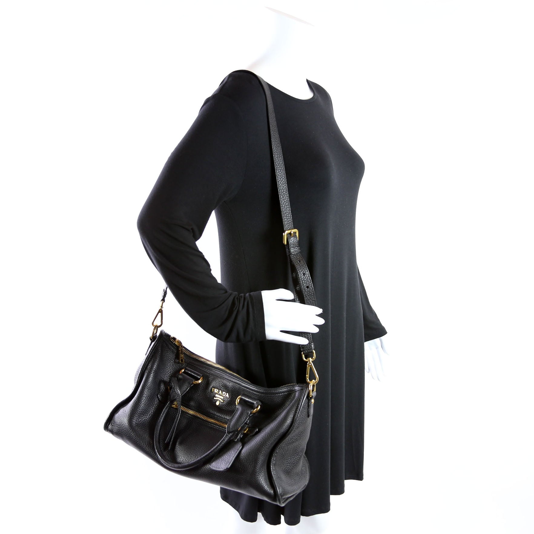 Vitello Daino Zip Shopping Satchel Large Black