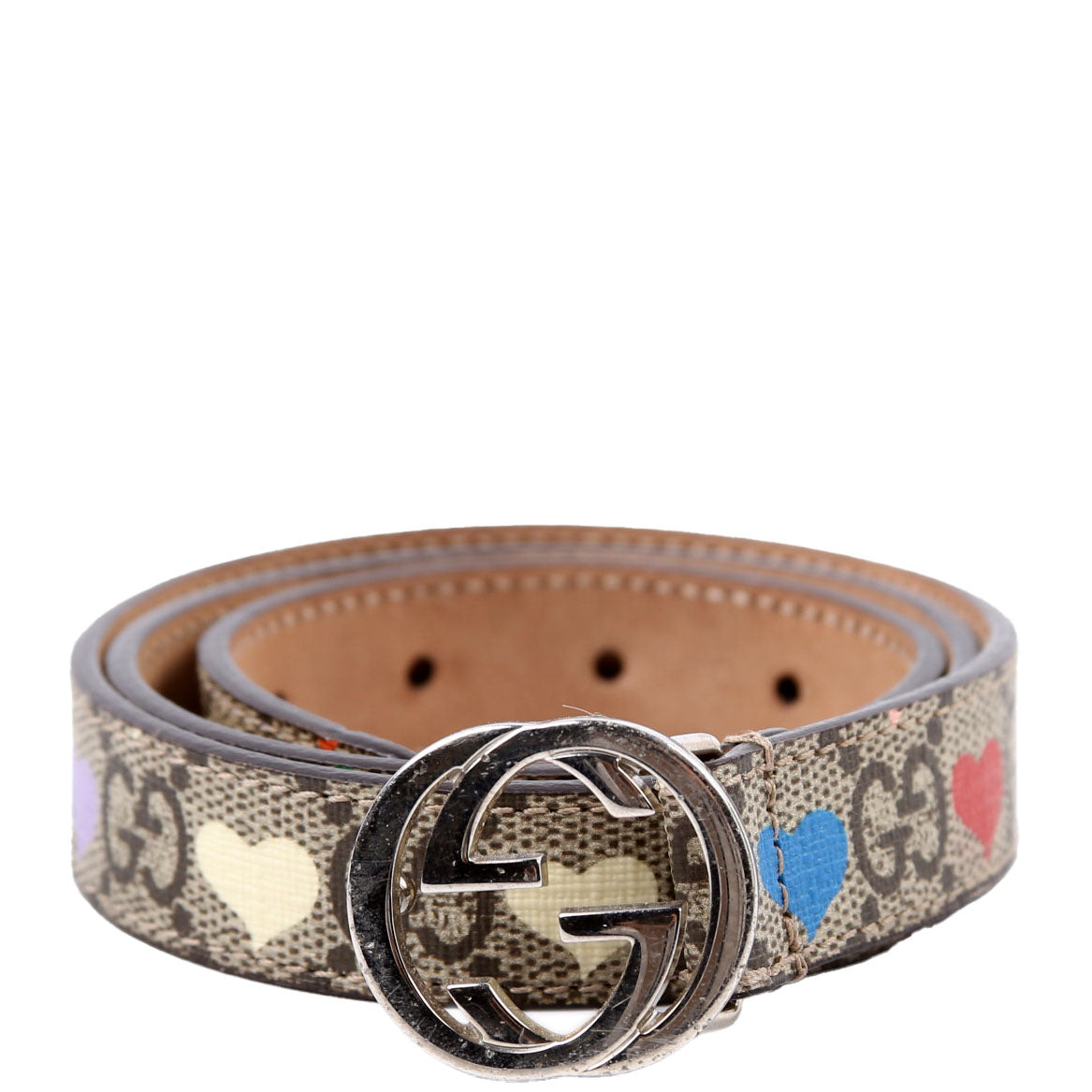 258395 Kids Interlocking GG Supreme Hearts Size Large Multicolor