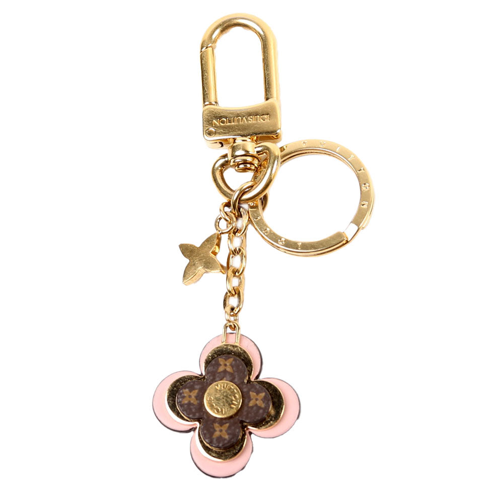 Blooming Flowers BB Bag Charm Key Chain Brown/Pink