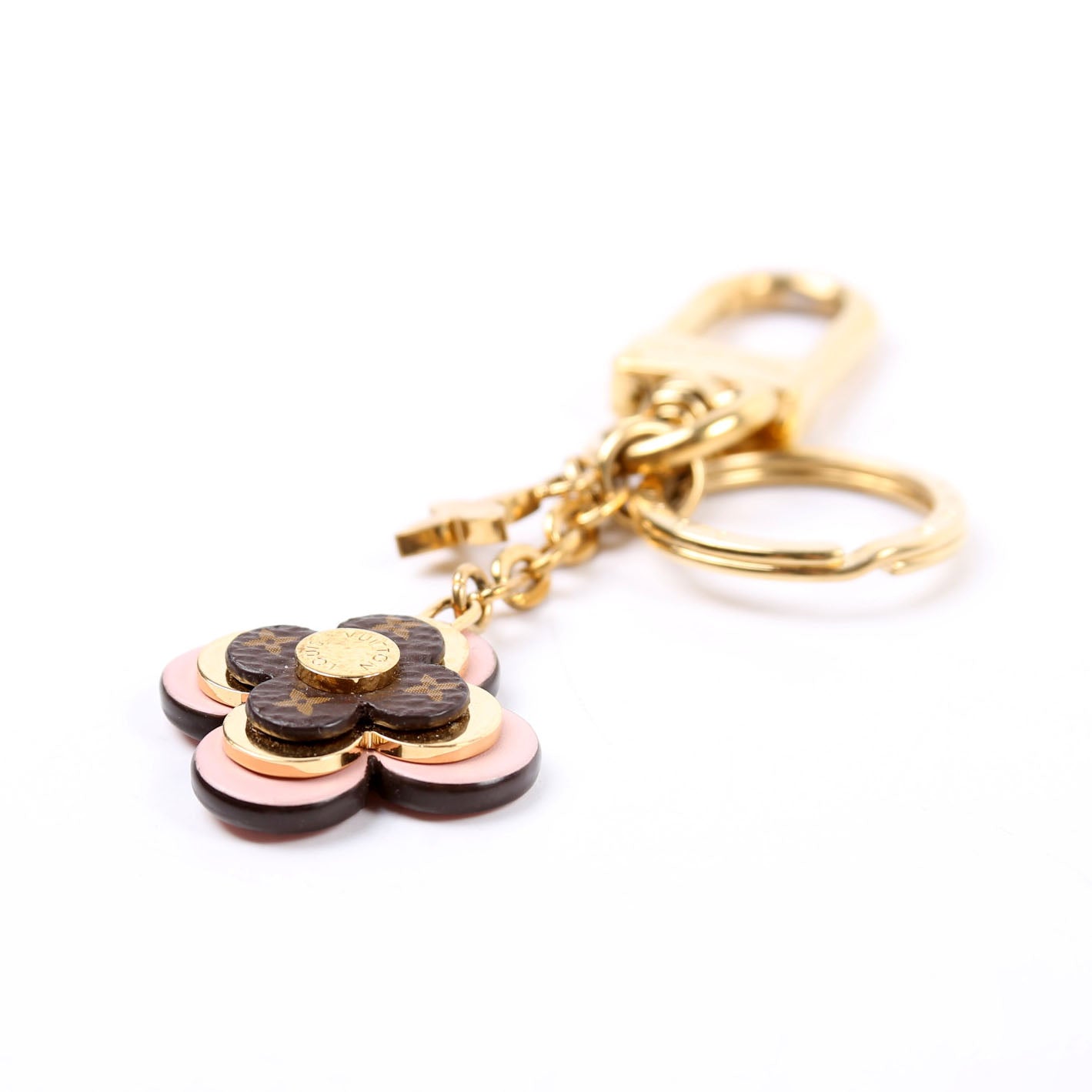 Blooming Flowers BB Bag Charm Key Chain Brown/Pink