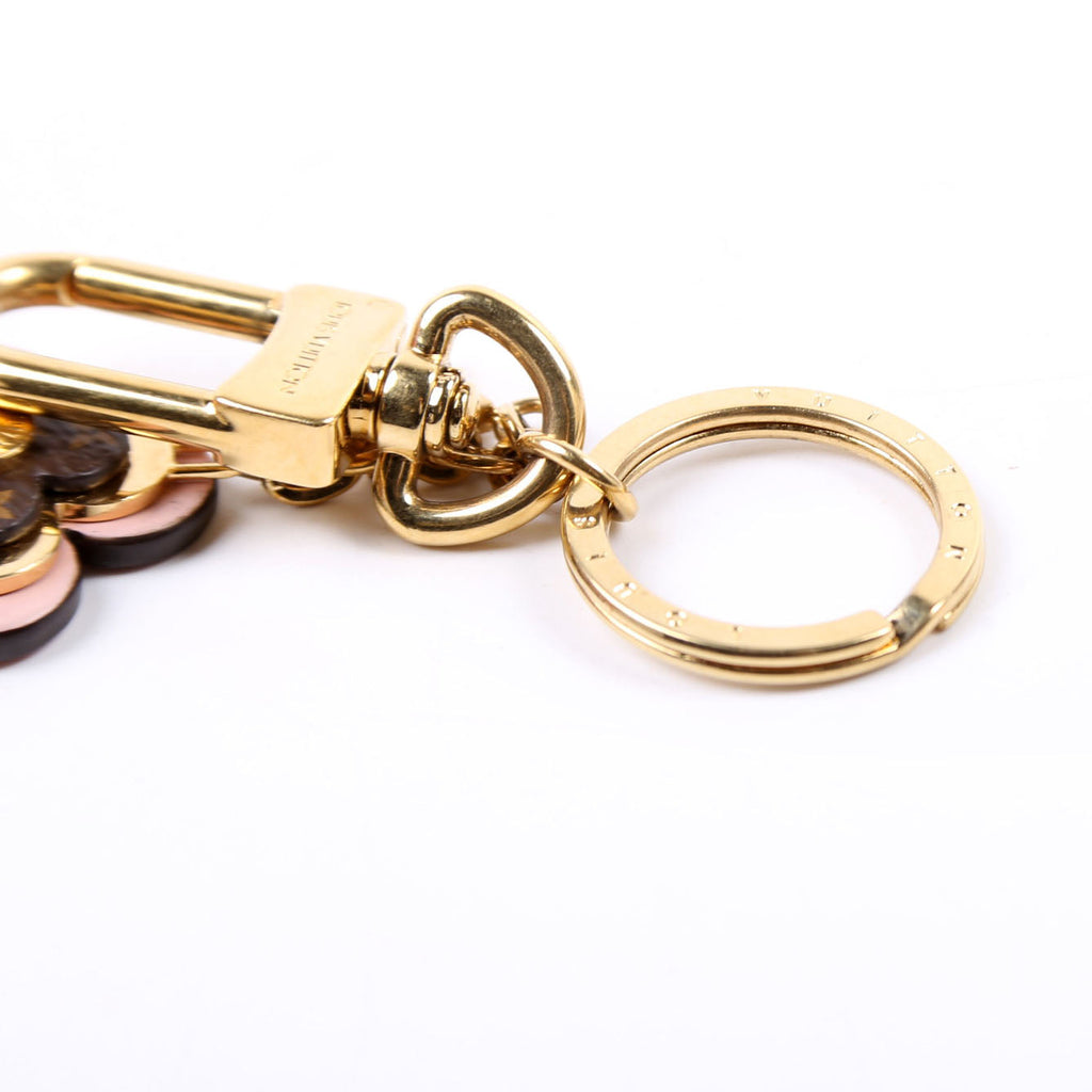Blooming Flowers BB Bag Charm Key Chain Brown/Pink