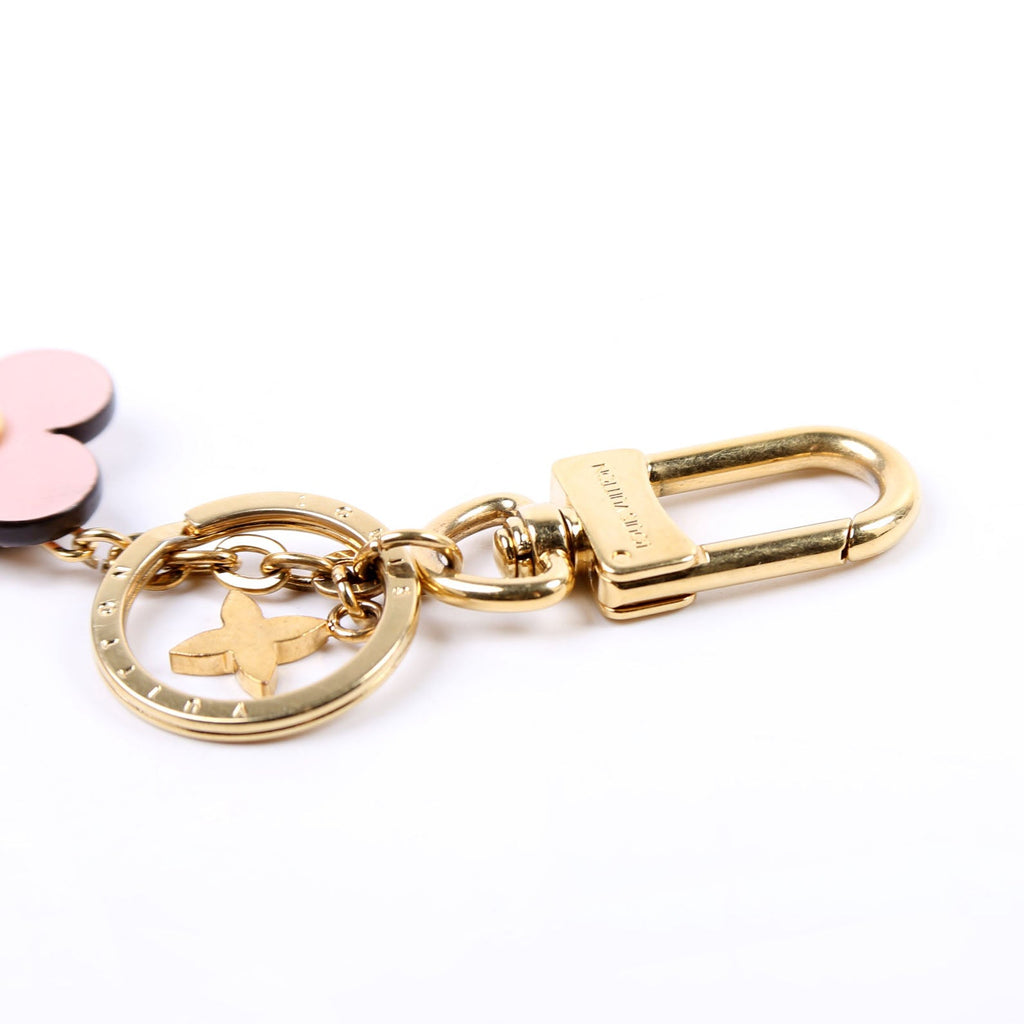 Blooming Flowers BB Bag Charm Key Chain Brown/Pink
