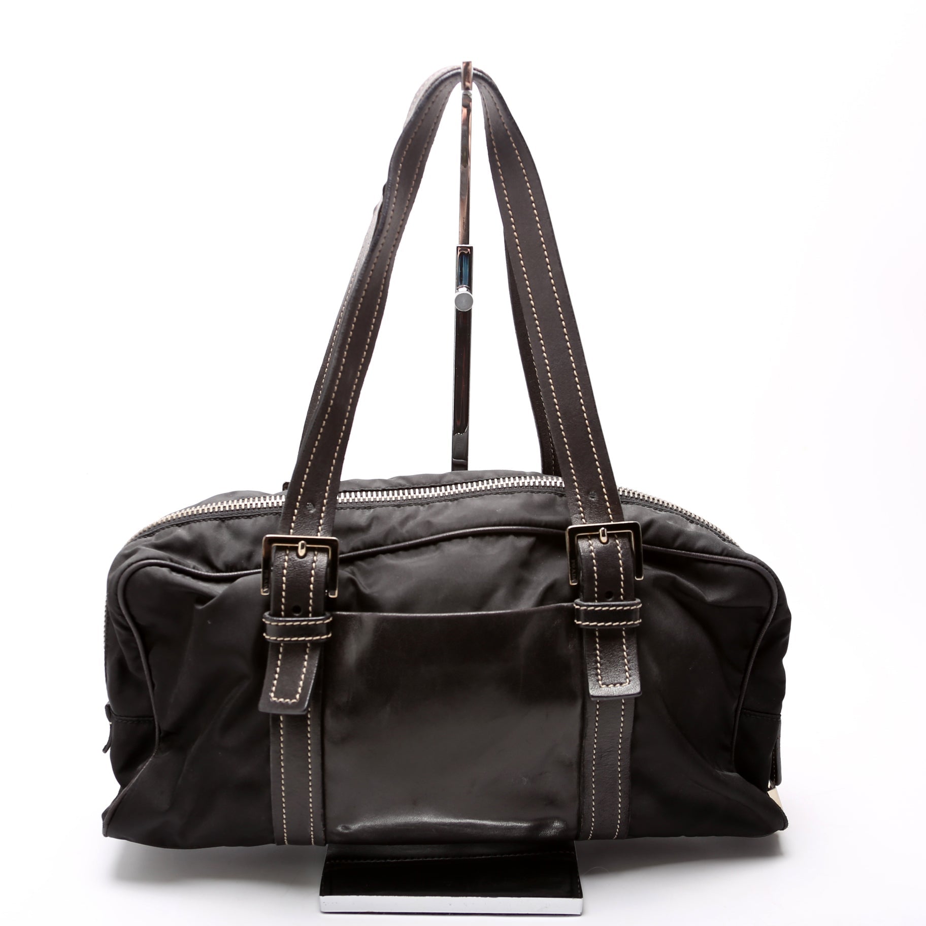 Tessuto Nylon/Leather Shoulder Bag Vintage Black