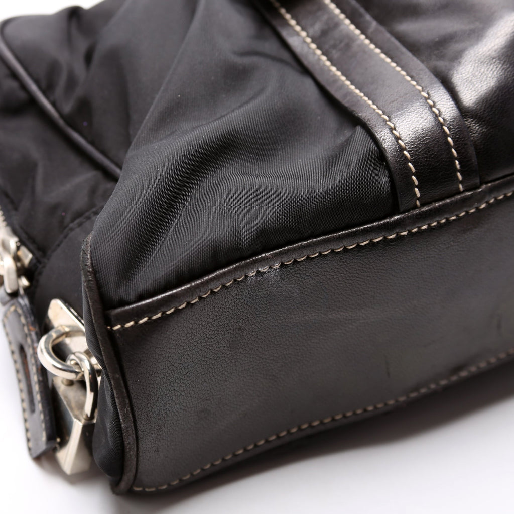 Tessuto Nylon/Leather Shoulder Bag Vintage Black