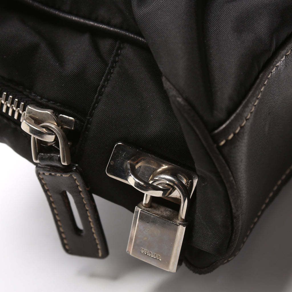 Tessuto Nylon/Leather Shoulder Bag Vintage Black