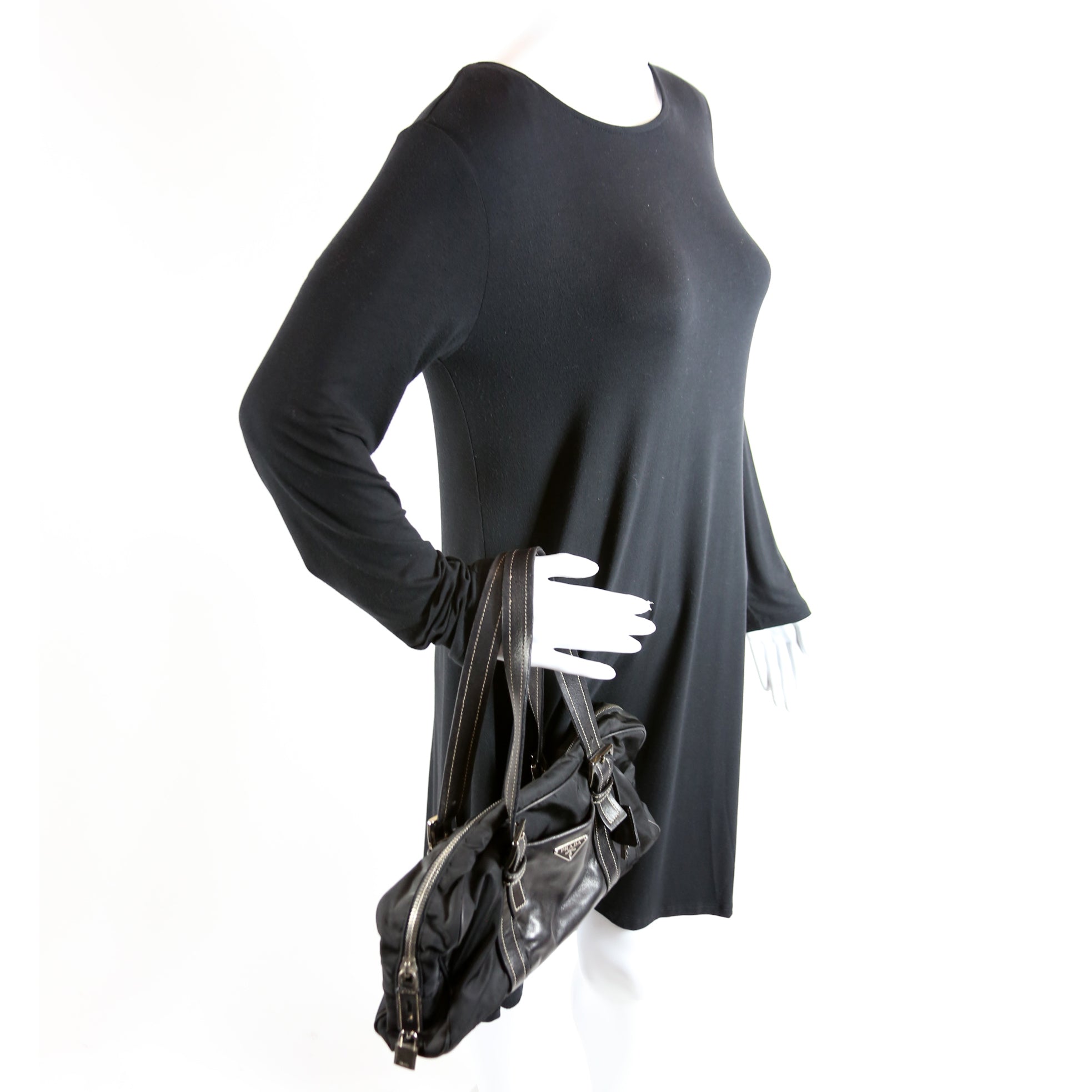 Tessuto Nylon/Leather Shoulder Bag Vintage Black