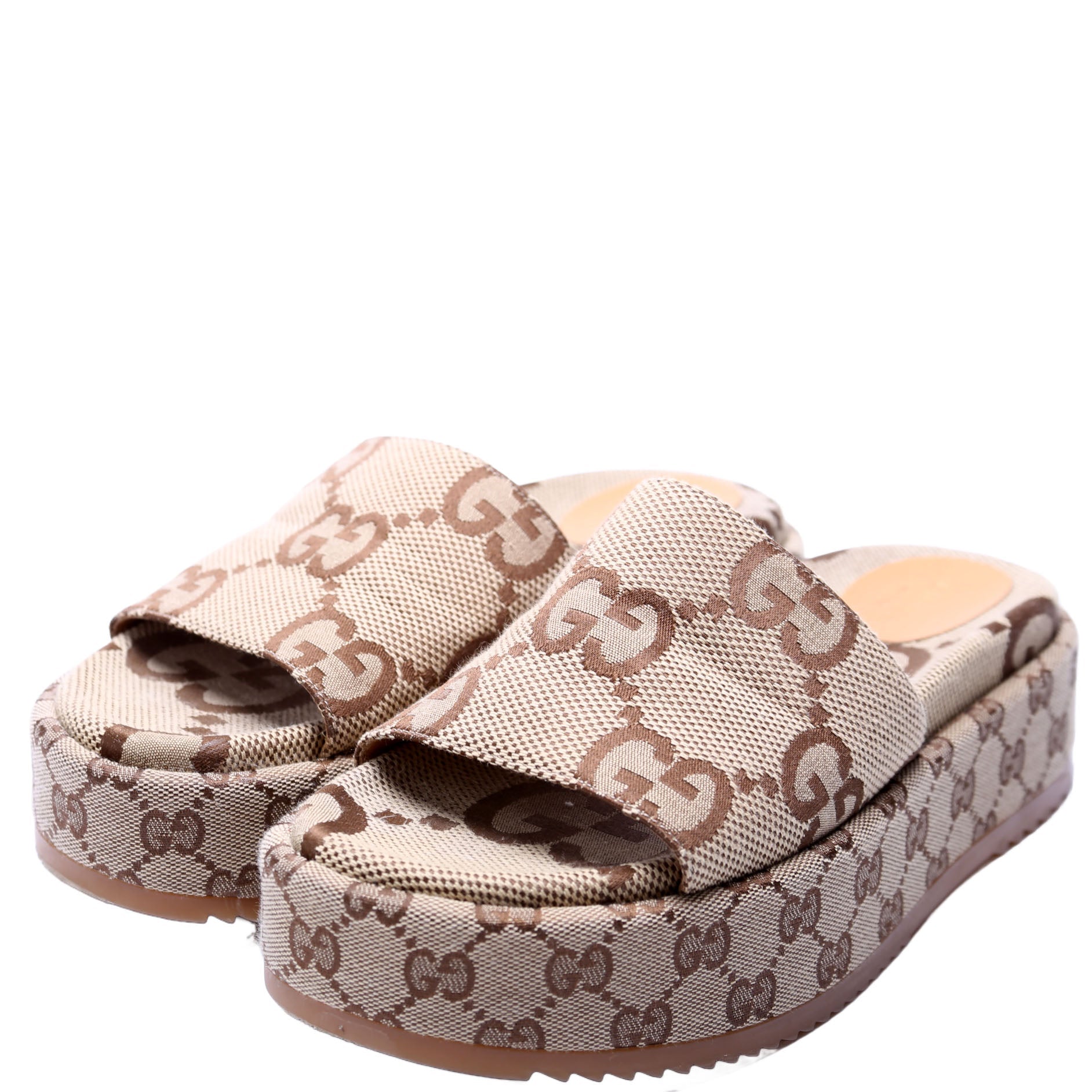 GG Maxi Canvas Platform Slides Size 39 Brown