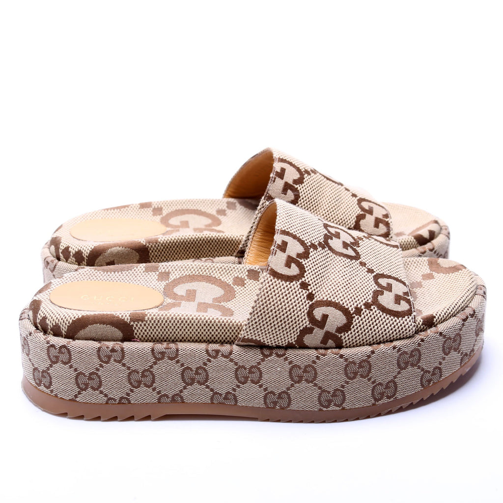 GG Maxi Canvas Platform Slides Size 39 Brown