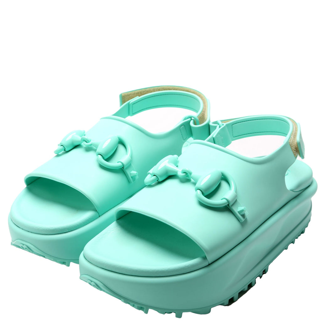 Rubber Horsebit Platform Slingback Sandals Size 39 Teal