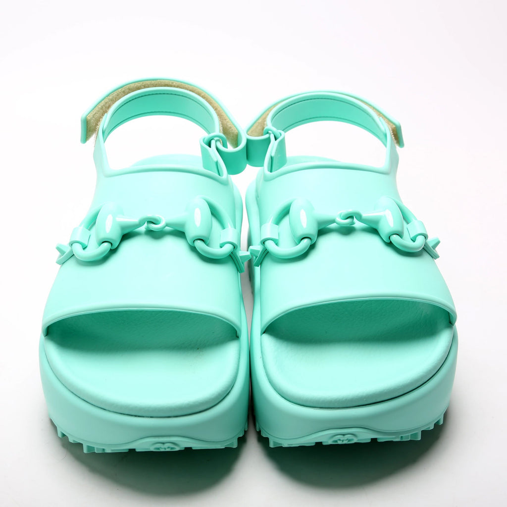 Rubber Horsebit Platform Slingback Sandals Size 39 Teal