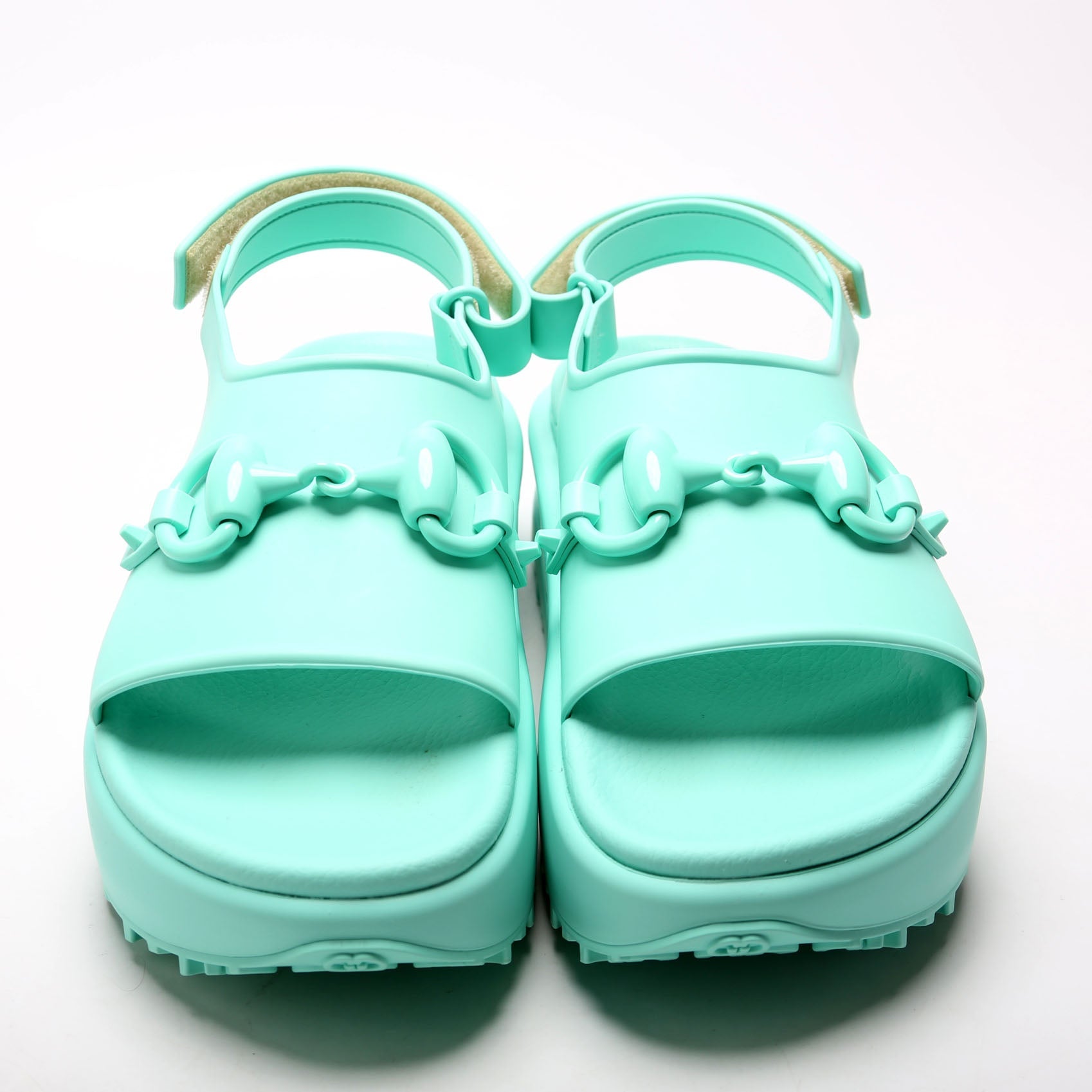 Rubber Horsebit Platform Slingback Sandals Size 39 Teal