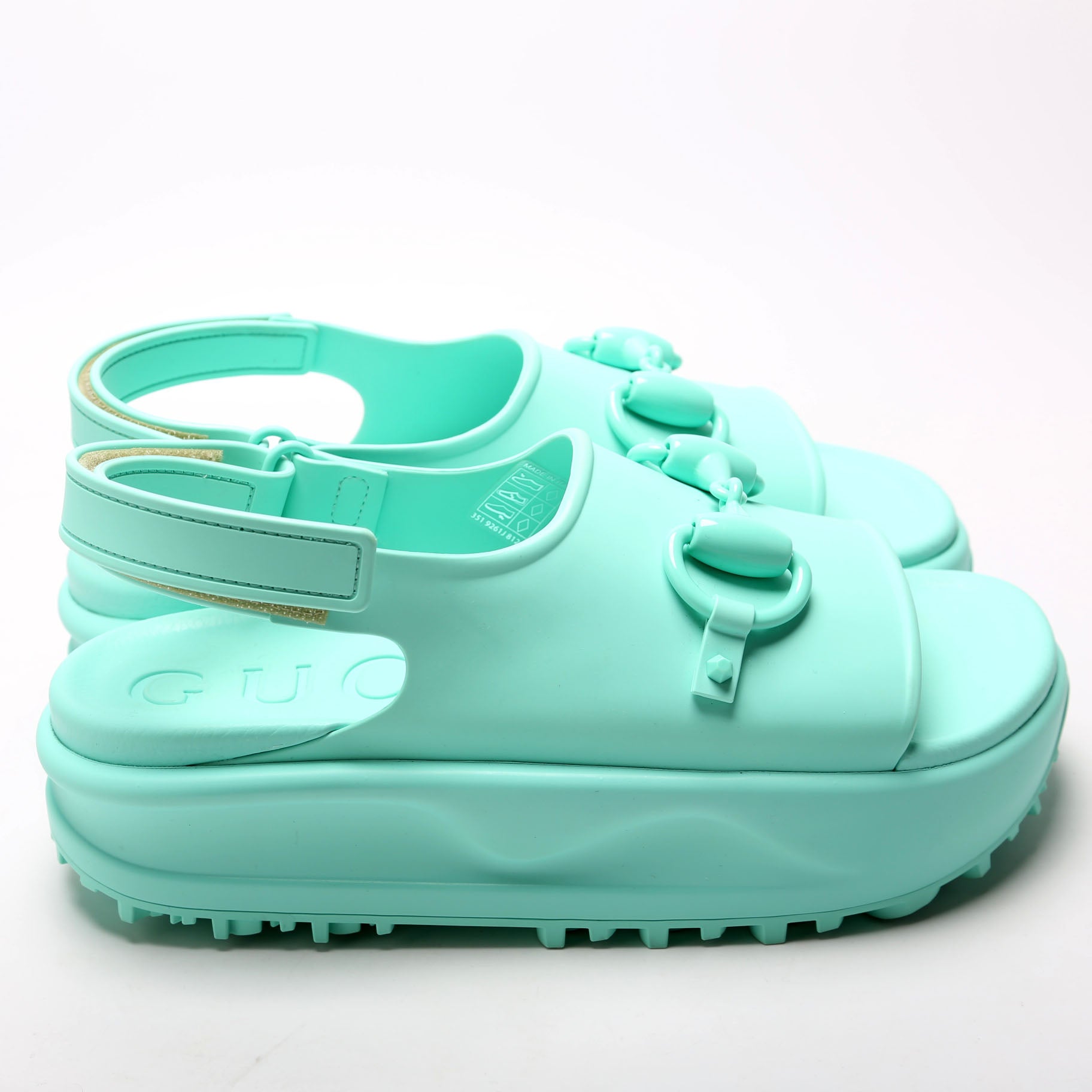 Rubber Horsebit Platform Slingback Sandals Size 39 Teal
