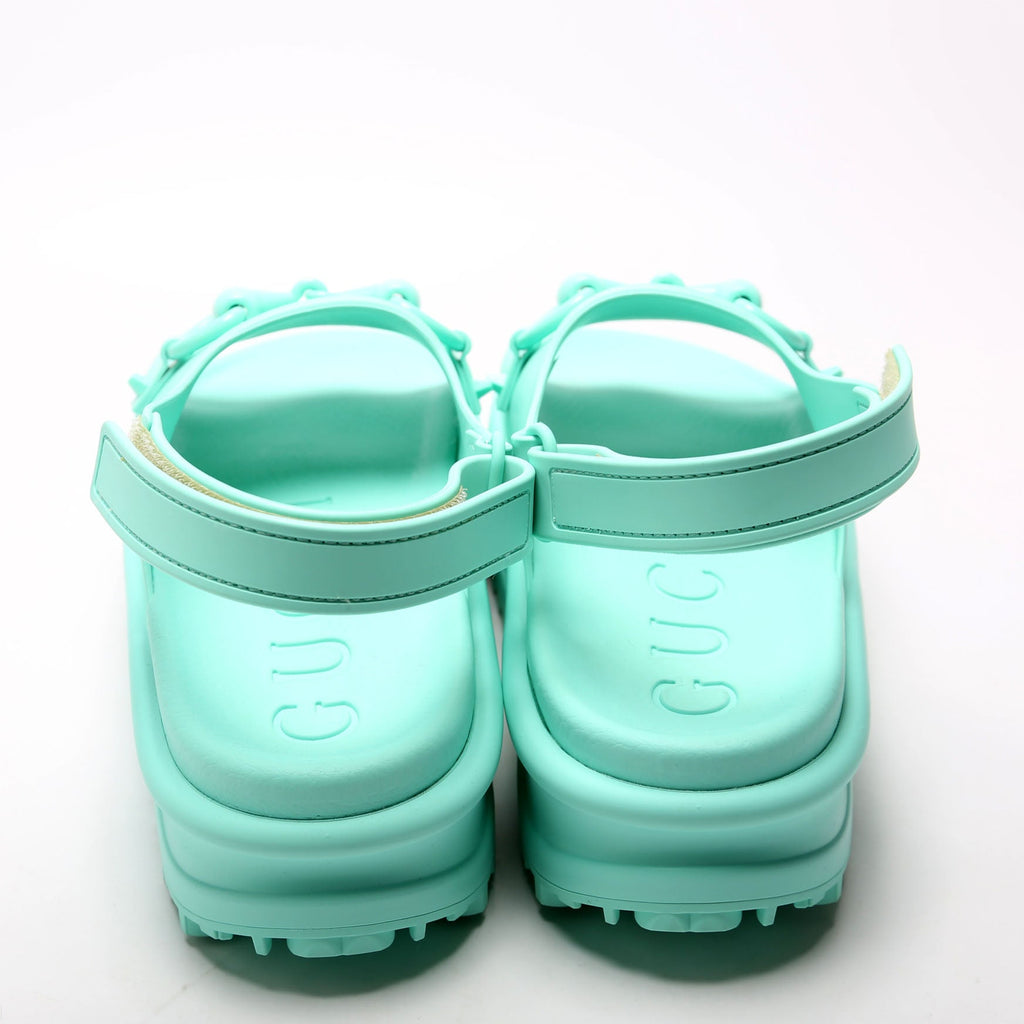 Rubber Horsebit Platform Slingback Sandals Size 39 Teal