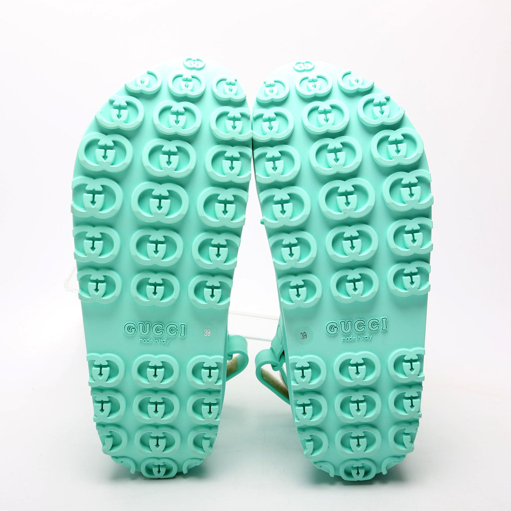 Rubber Horsebit Platform Slingback Sandals Size 39 Teal