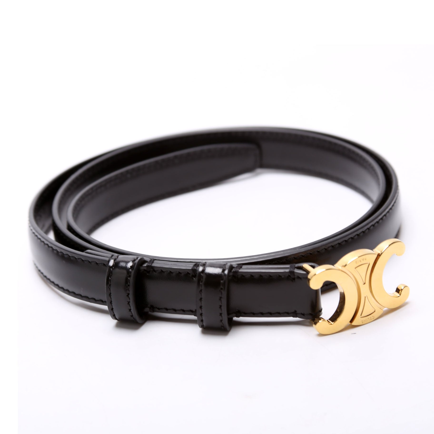 Triomphe Small Taurillion Leather Belt Size 85 Black