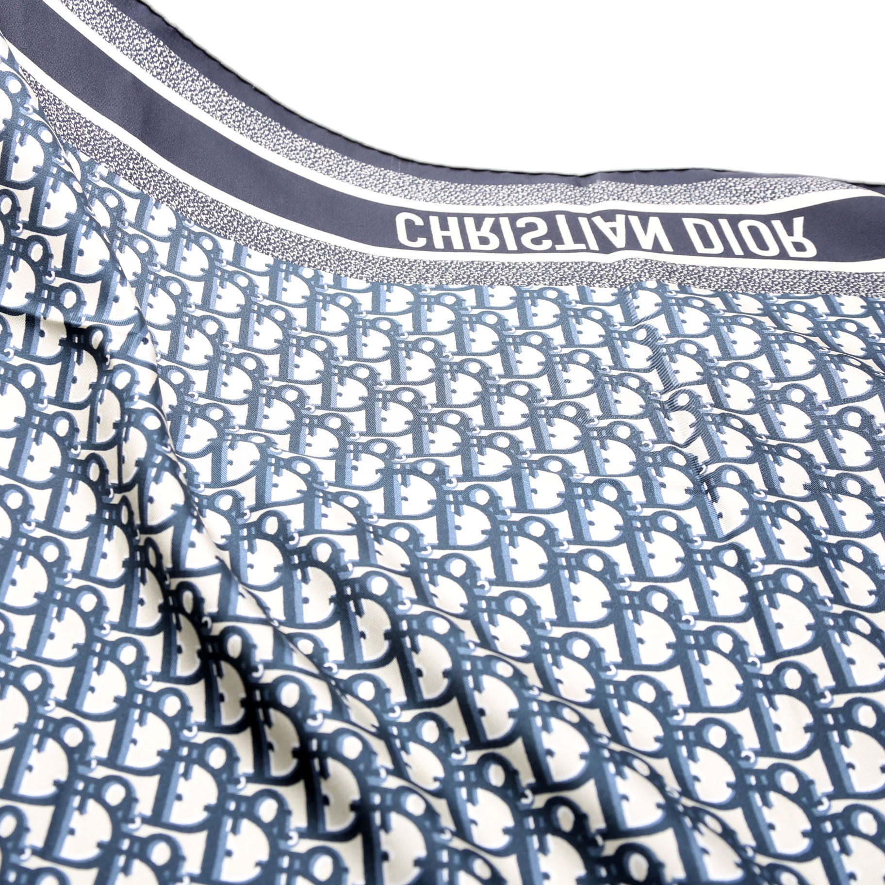 Oblique Diortwin 90CM Square Silk Scarf Navy/Grey