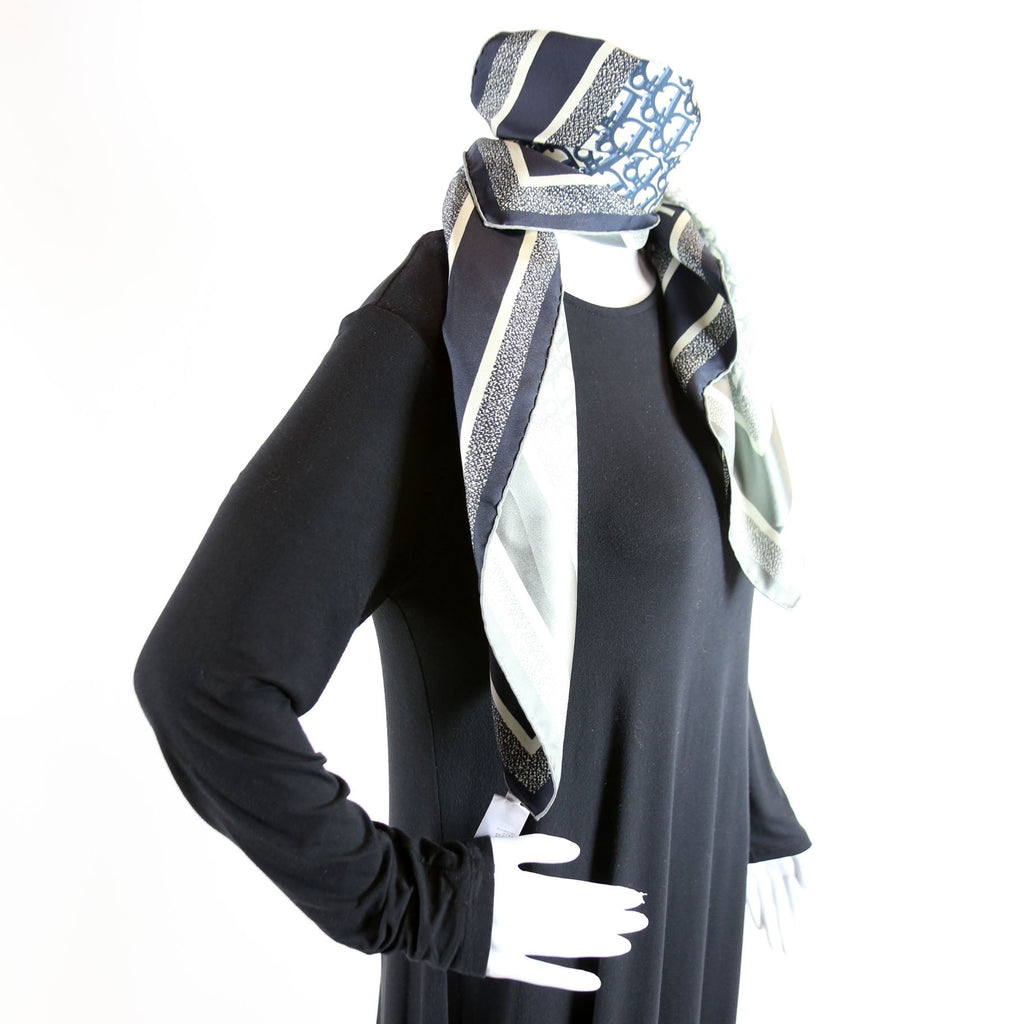 Oblique Diortwin 90CM Square Silk Scarf Navy/Grey