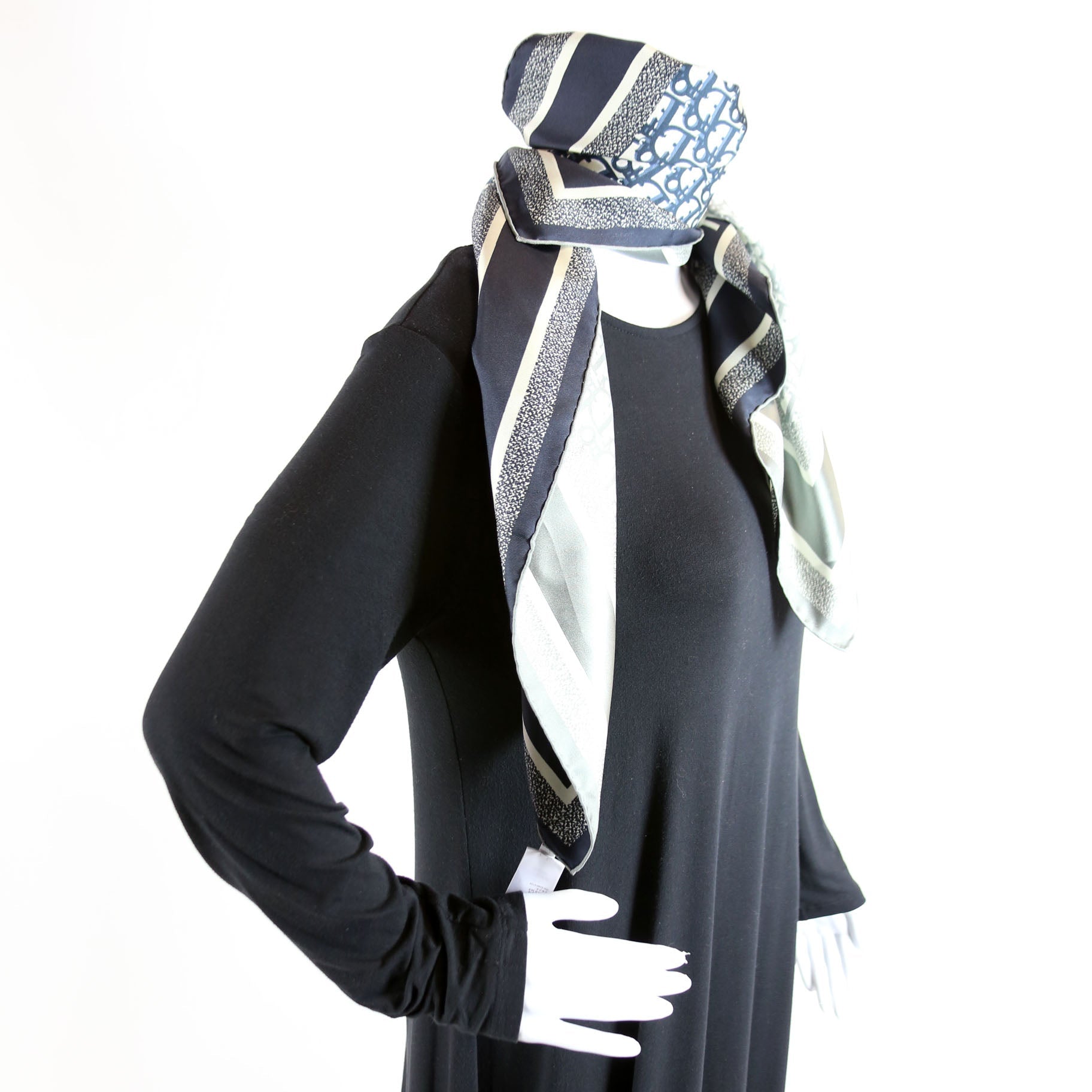 Oblique Diortwin 90CM Square Silk Scarf Navy/Grey