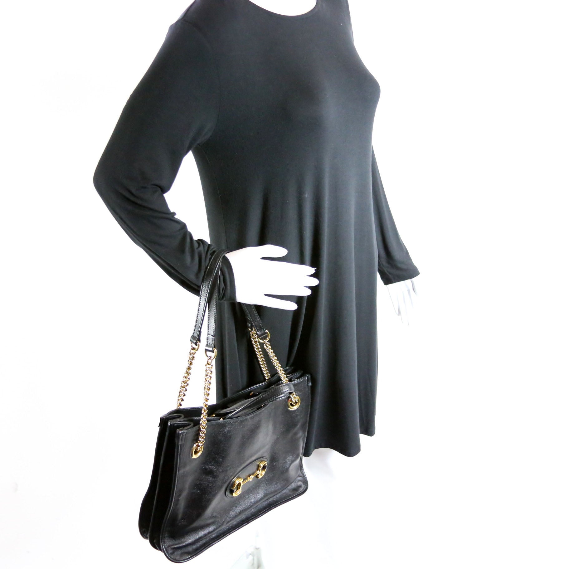 621144 1955 Horsebit Large Leather Tote Black