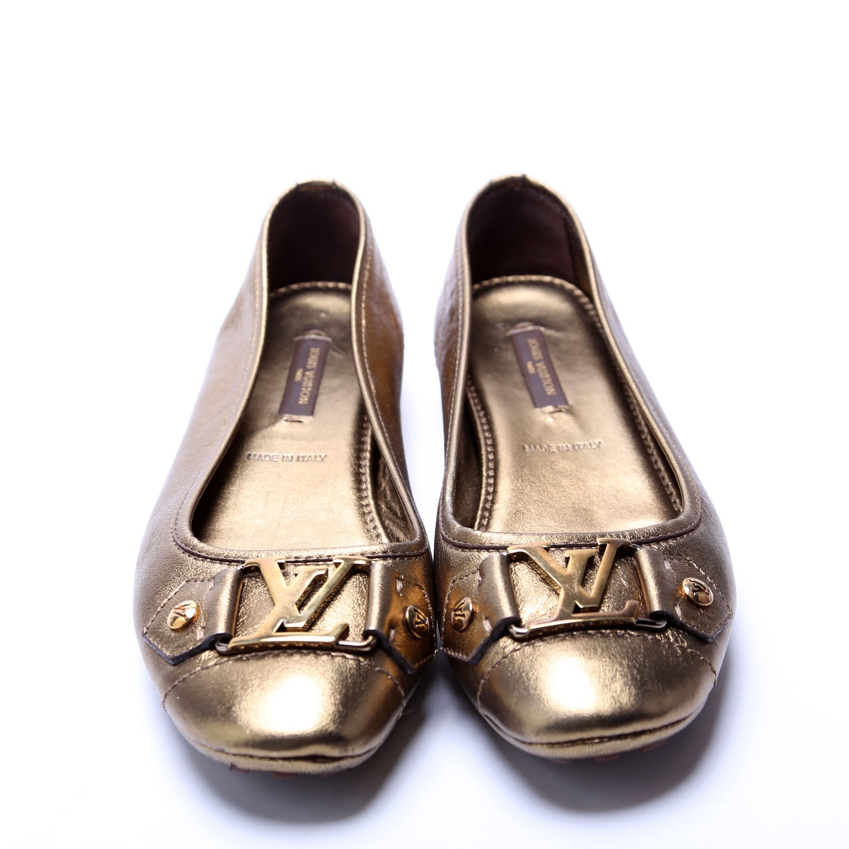 LV Bronze Leather Ballet Flats Size 35.5