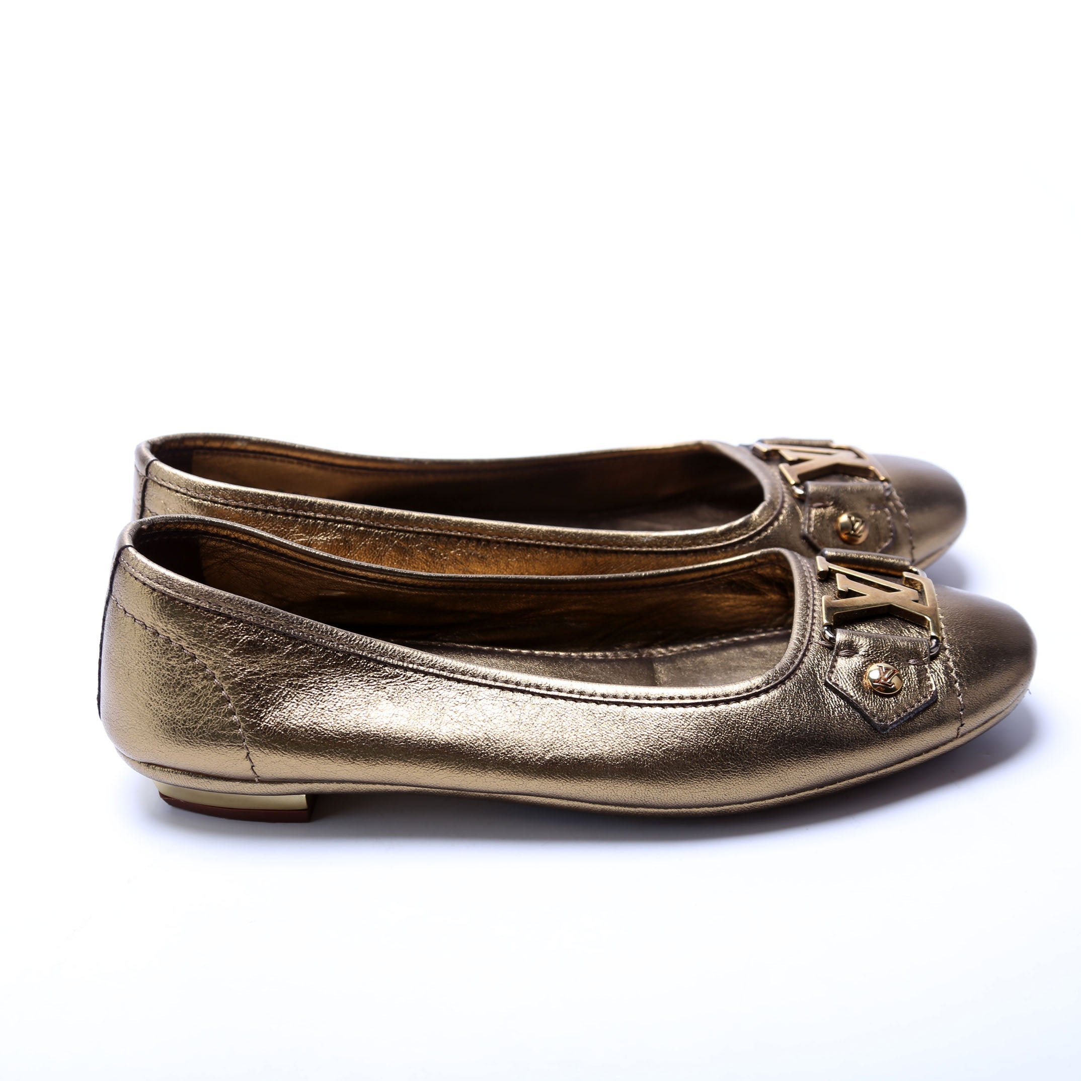 LV Bronze Leather Ballet Flats Size 35.5