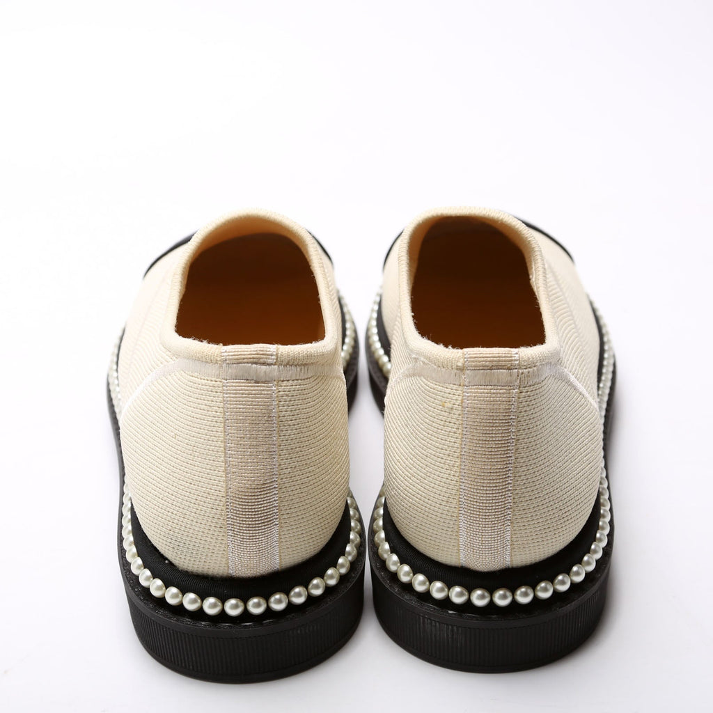 CC Cap Toe Pearl Slip-On Loafers Size 35.5 Beige/Black