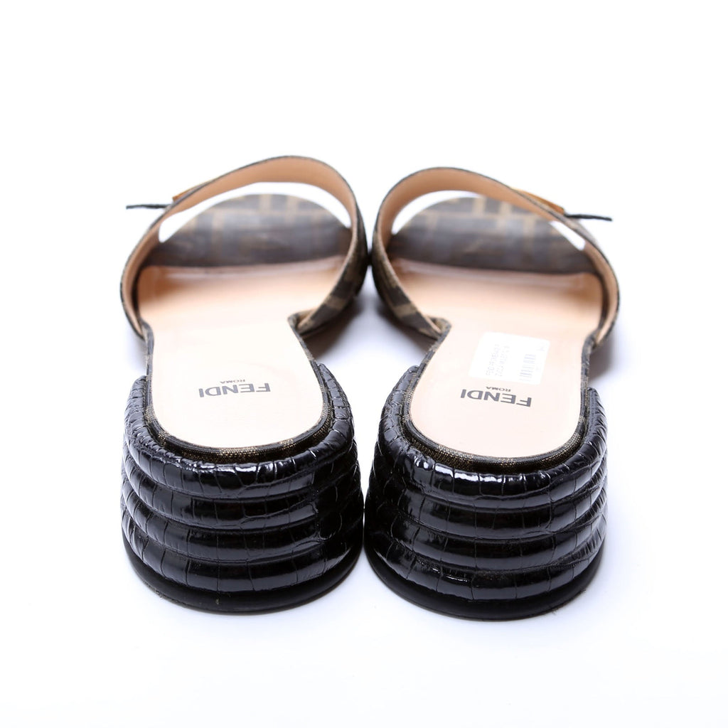 Fendi Promenade FF Zucca Mules Size 39 Brown