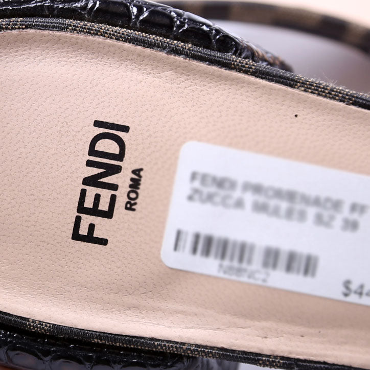 Fendi Promenade FF Zucca Mules Size 39 Brown