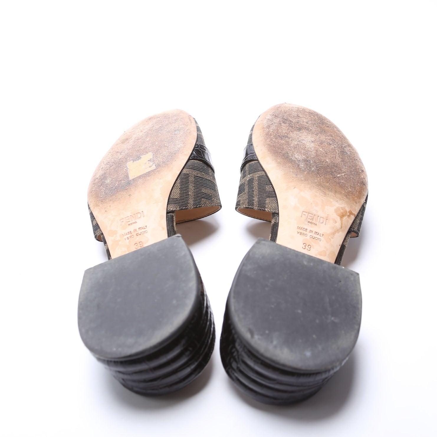 Fendi Promenade FF Zucca Mules Size 39 Brown