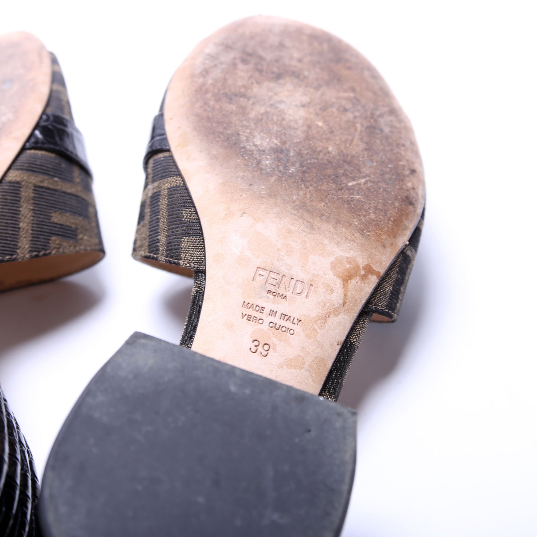 Fendi Promenade FF Zucca Mules Size 39 Brown