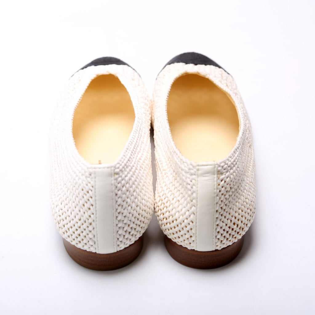 Crochet Cap Toe Ballet Flats Size 36.5 White/Black