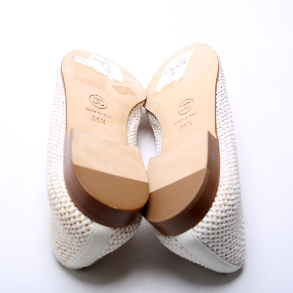 Crochet Cap Toe Ballet Flats Size 36.5 White/Black