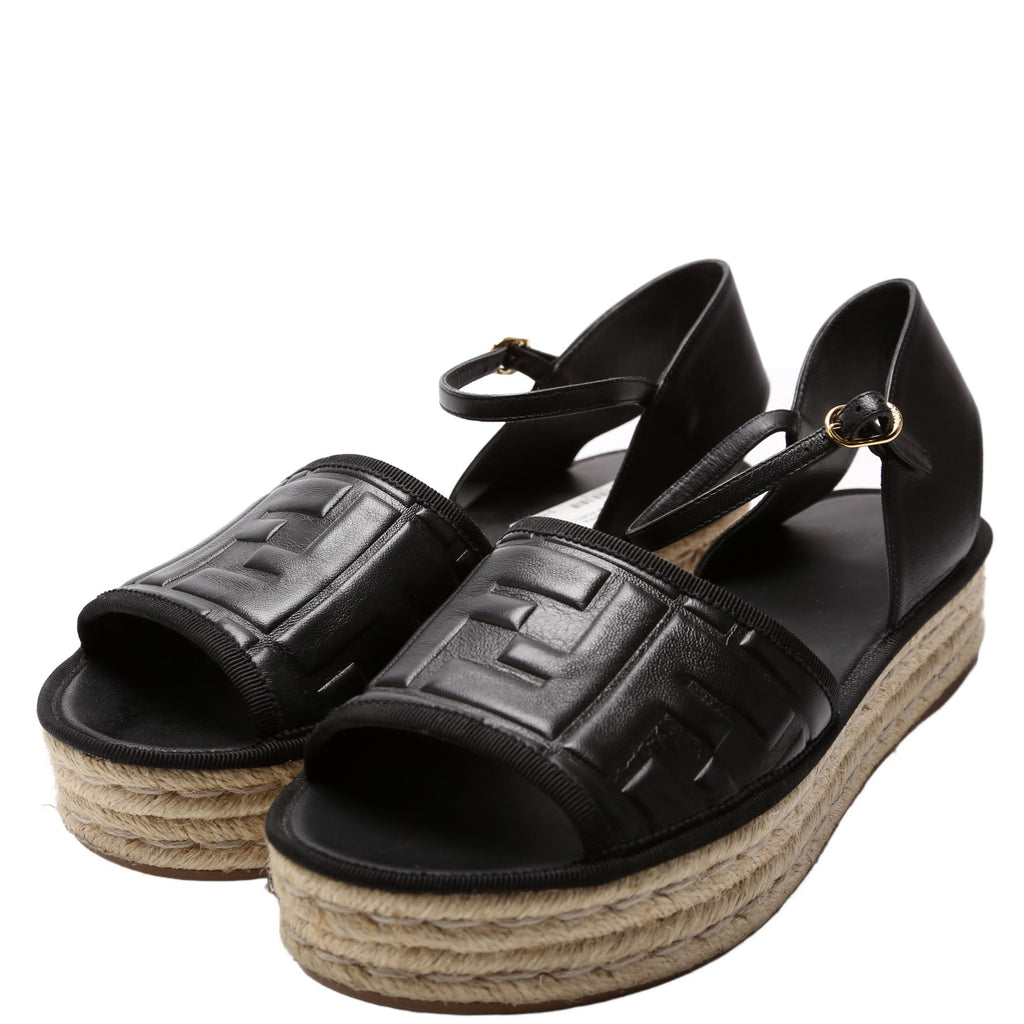 FF Embossed Nappa Platform Espadrilles Size 39 Black