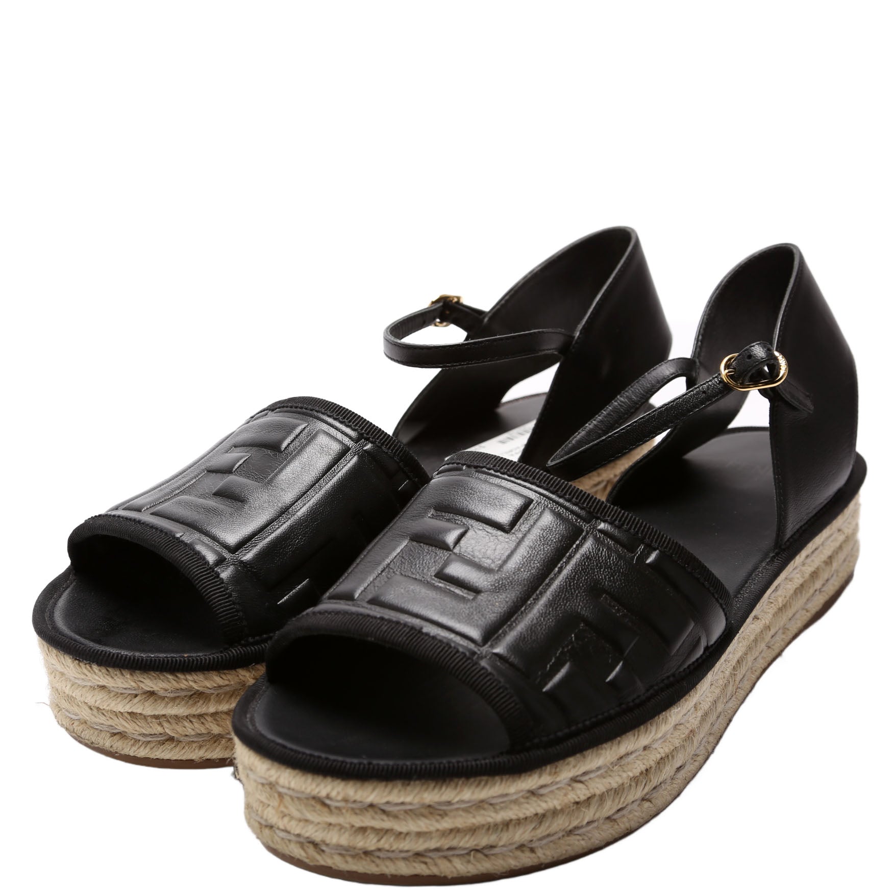 FF Embossed Nappa Platform Espadrilles Size 39 Black