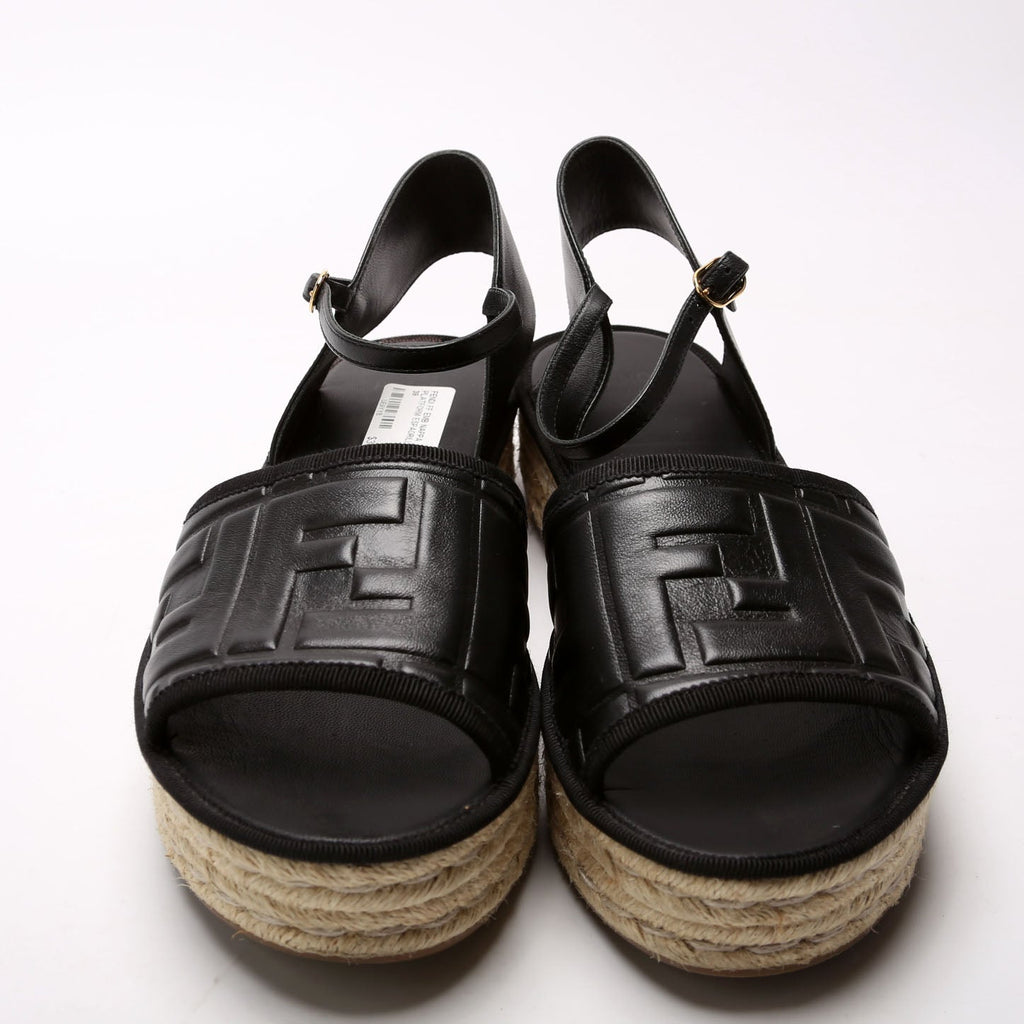 FF Embossed Nappa Platform Espadrilles Size 39 Black