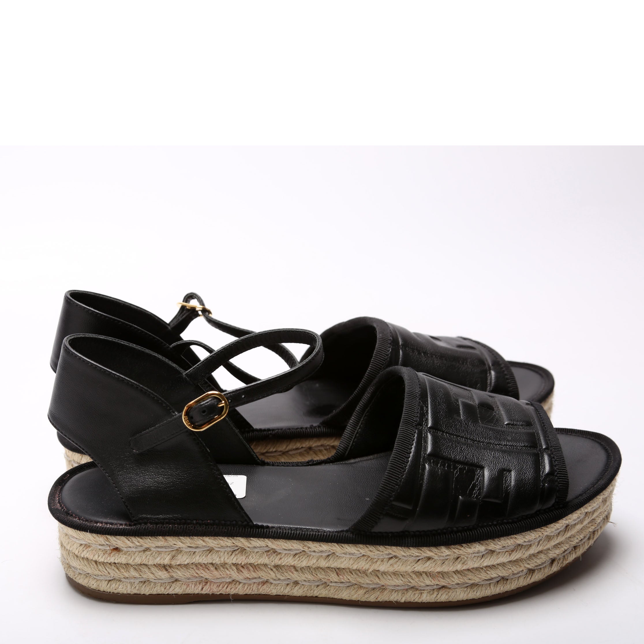 FF Embossed Nappa Platform Espadrilles Size 39 Black