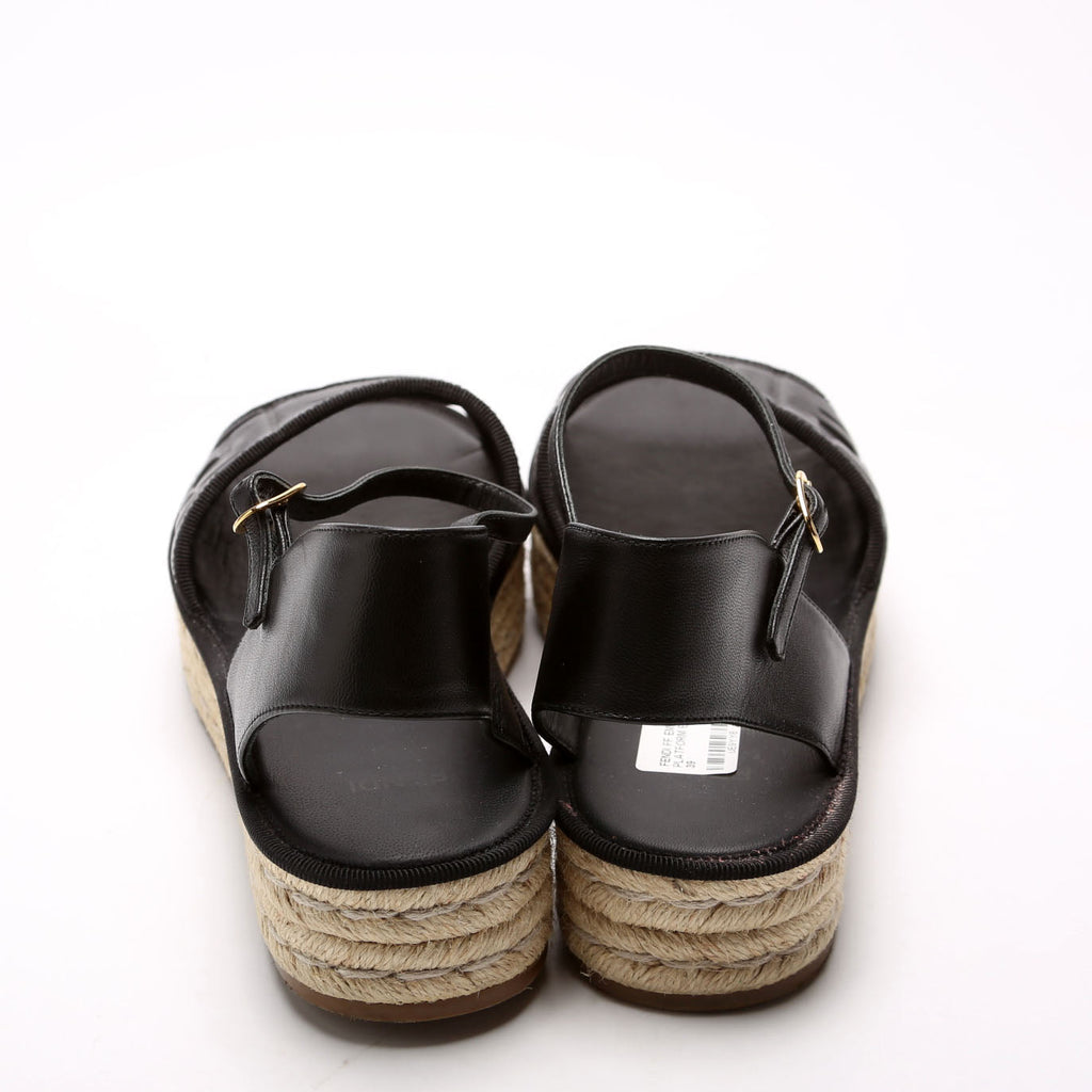 FF Embossed Nappa Platform Espadrilles Size 39 Black