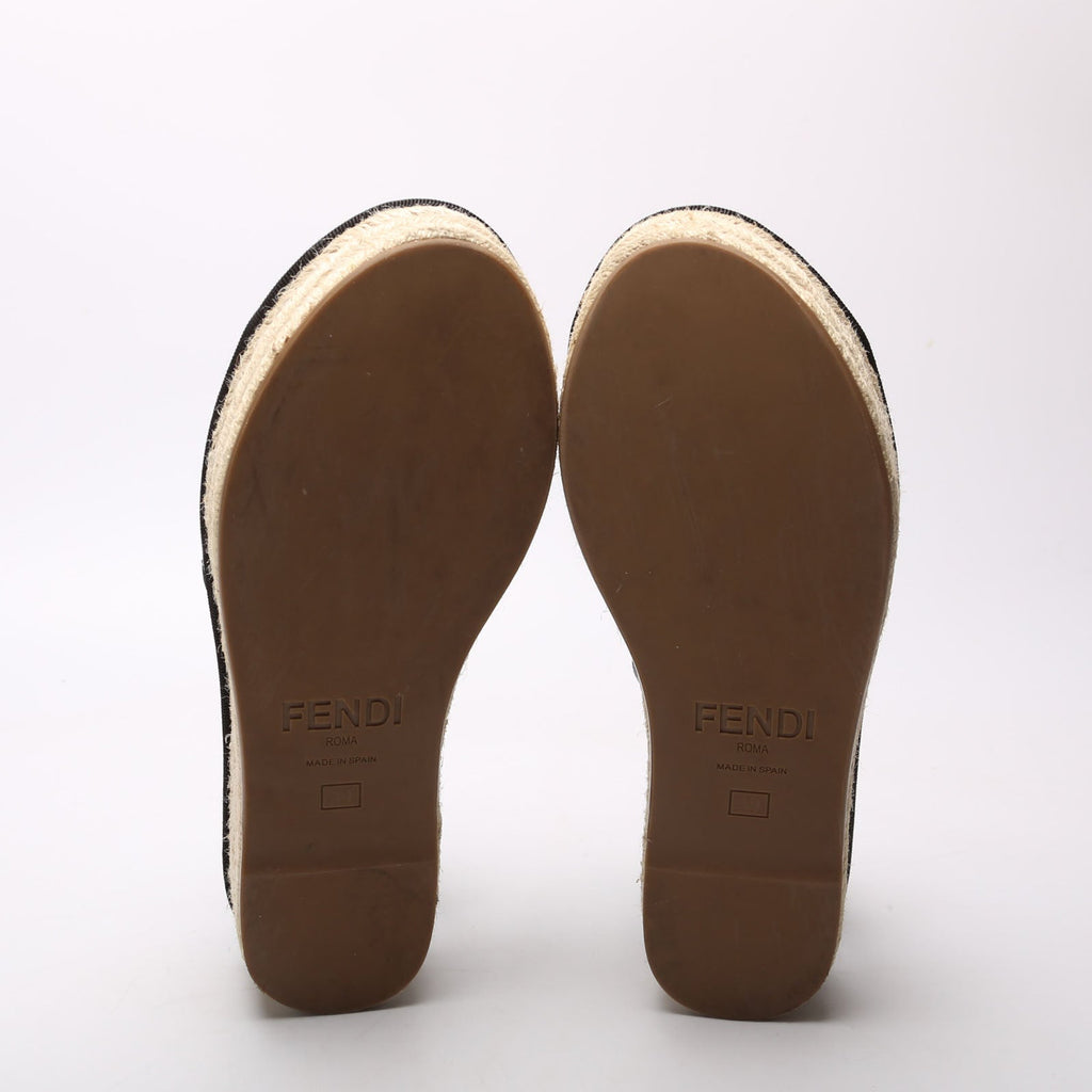 FF Embossed Nappa Platform Espadrilles Size 39 Black